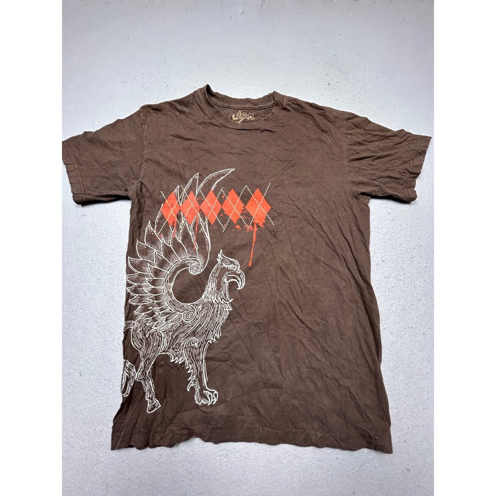 Five Crown T-Shirt 100% Cotton Brown Griffin Argyle Graphic Medium Mens